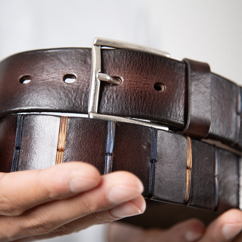 Cintura cuoio con cuciture colorate