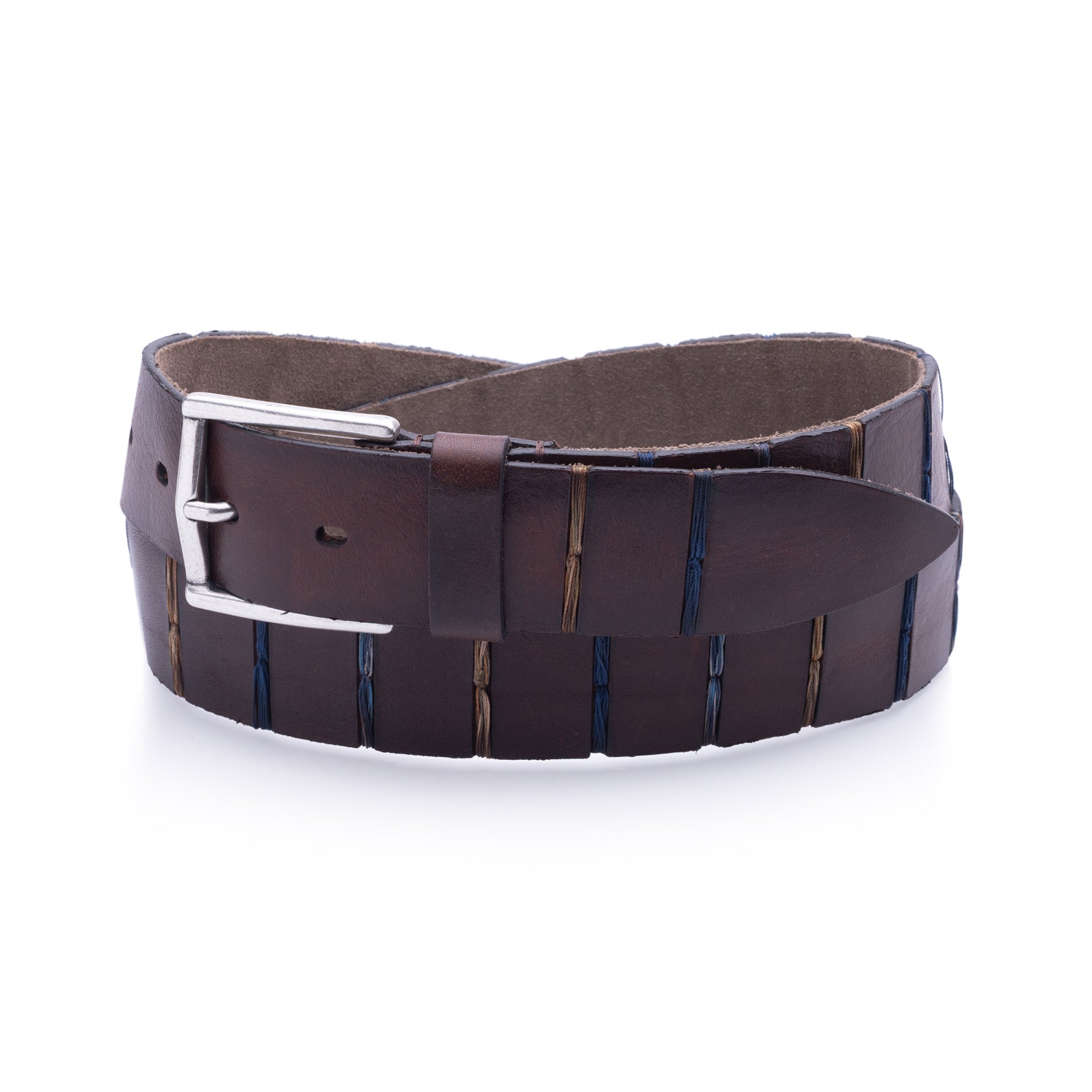 Cintura cuoio con cuciture colorate